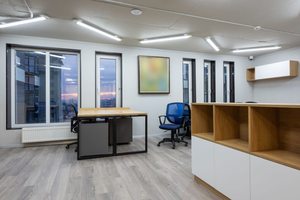 Spacious, tidy open-plan office with natural light